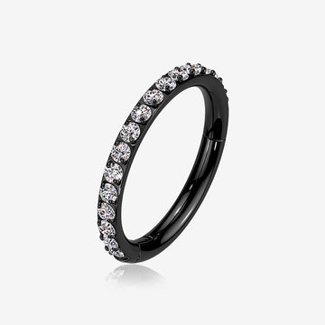 Implant Grade Titanium Blackline Brilliant Sparkle Gems Lined Clicker Hoop Ring-Clear Gem